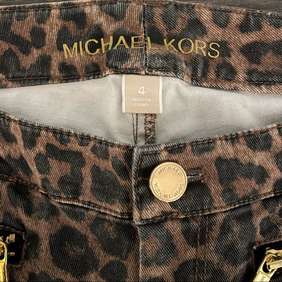 Michael Kors Brown Leopard Print Skinny Ankle Gold Zippered Pants - Picture 9 of 14